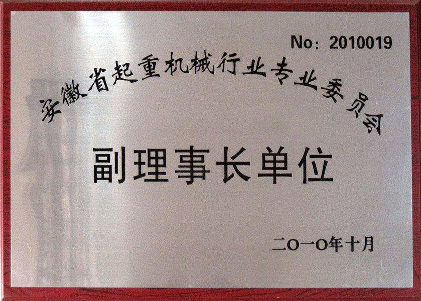 2010安徽起重機行業專業委員會副理事長單位